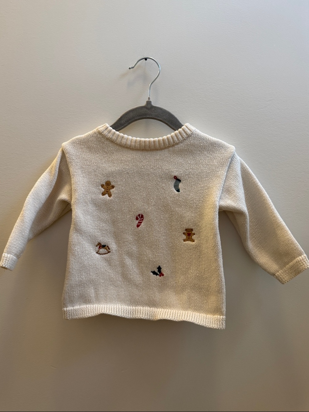 Carter’s 9M Cream Christmas Embroidered Cotton Knit Pullover Sweater